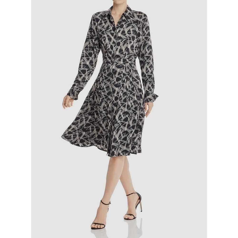 Equipment women's black Julee printed silk button-down shirt dress Small
